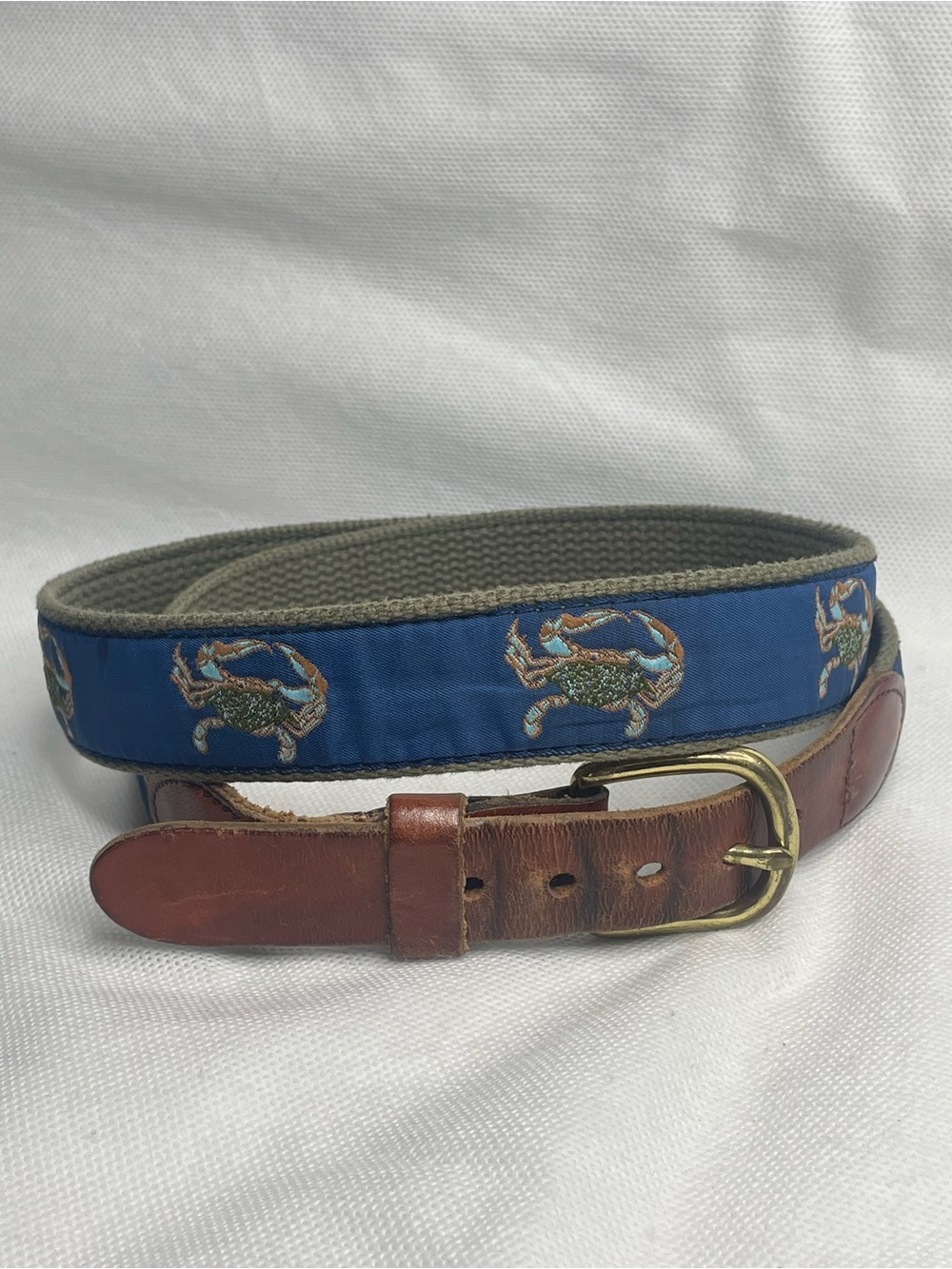 Leather Man Ltd Premium Top Grain Leather Golf Fishing Blue Crabs Belt Size 38